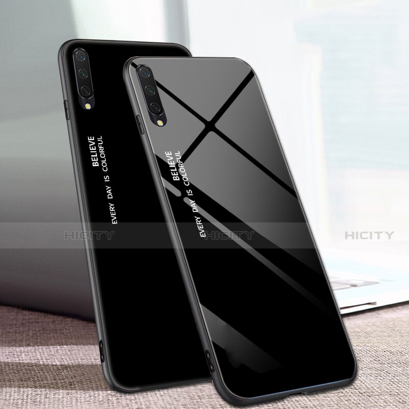 Coque Rebord Contour Silicone et Vitre Miroir Housse Etui Degrade Arc en Ciel H01 pour Xiaomi Mi A3 Noir Plus