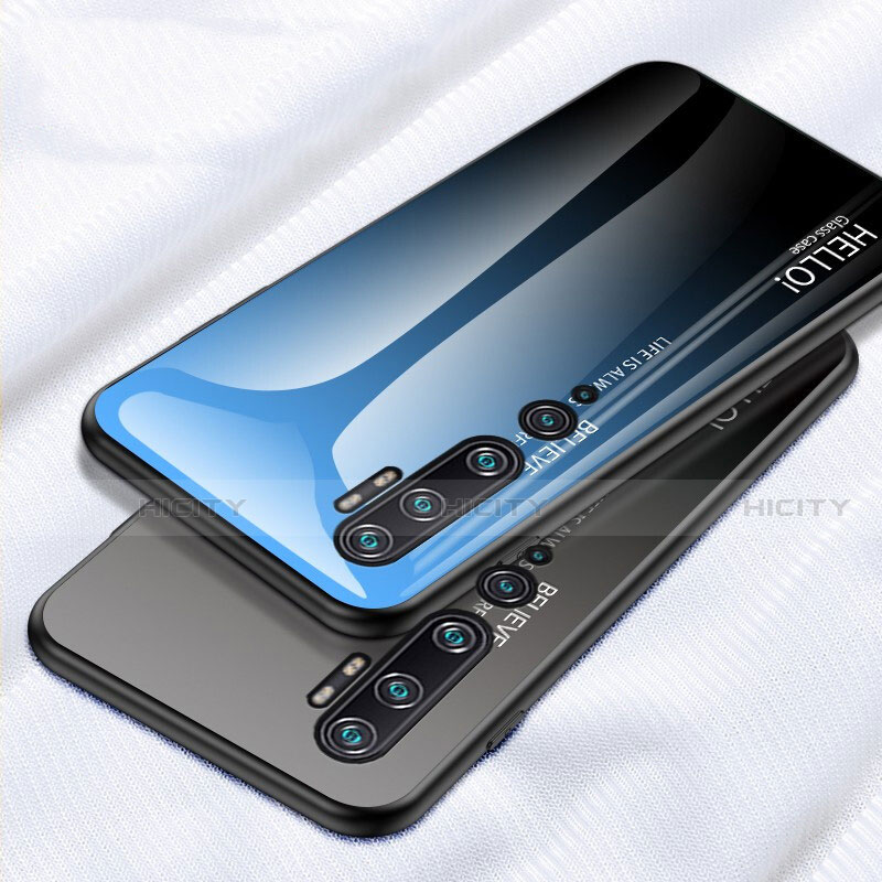 Coque Rebord Contour Silicone et Vitre Miroir Housse Etui Degrade Arc en Ciel H01 pour Xiaomi Mi Note 10 Plus