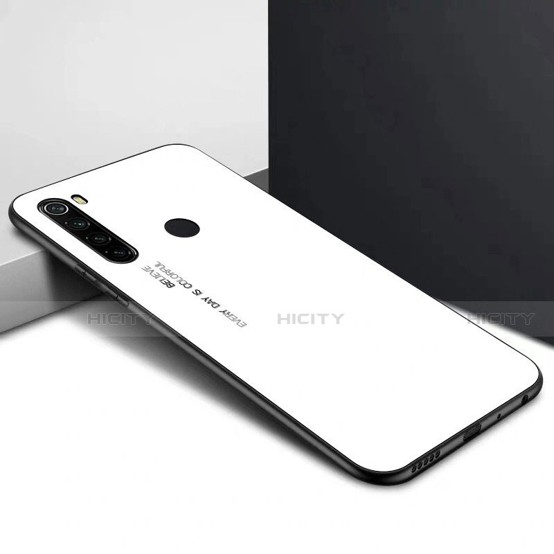 Coque Rebord Contour Silicone et Vitre Miroir Housse Etui Degrade Arc en Ciel H01 pour Xiaomi Redmi Note 8 Blanc Plus