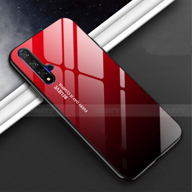 Coque Rebord Contour Silicone et Vitre Miroir Housse Etui Degrade Arc en Ciel H02 pour Huawei Nova 5 Pro Rouge Plus