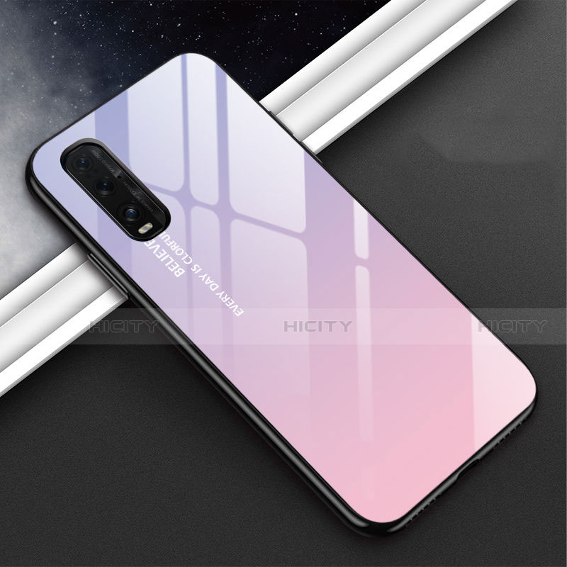 Coque Rebord Contour Silicone et Vitre Miroir Housse Etui Degrade Arc en Ciel H02 pour Oppo Find X2 Plus