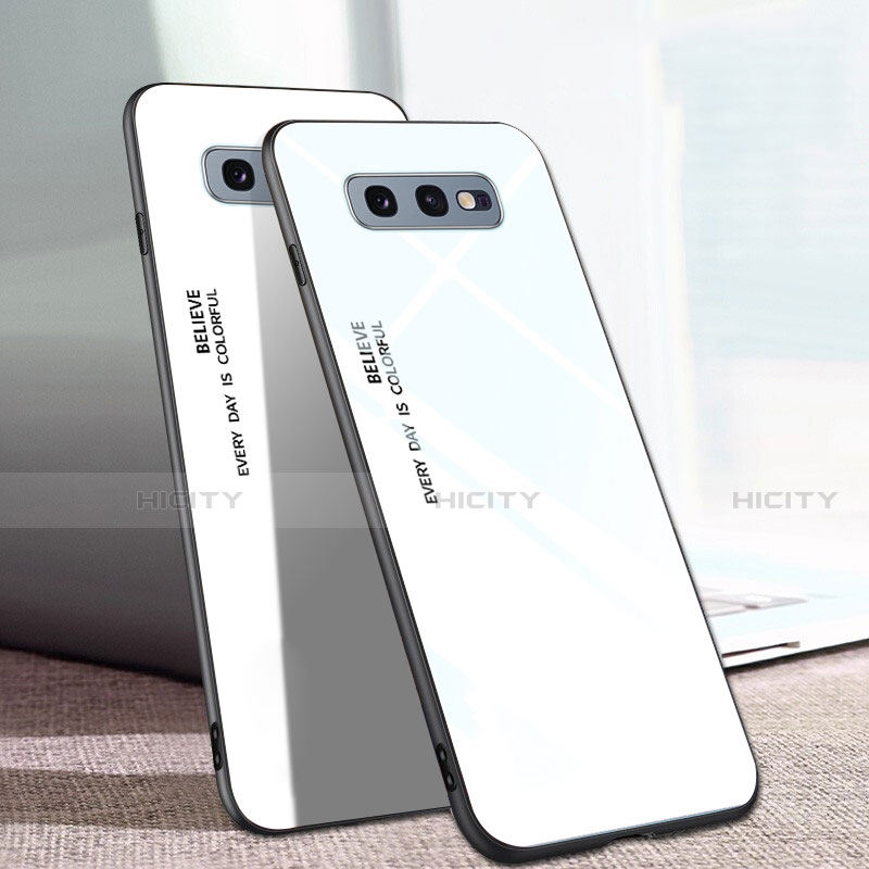 Coque Rebord Contour Silicone et Vitre Miroir Housse Etui Degrade Arc en Ciel H02 pour Samsung Galaxy S10e Blanc Plus