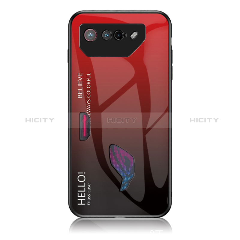 Coque Rebord Contour Silicone et Vitre Miroir Housse Etui Degrade Arc en Ciel LS1 pour Asus ROG Phone 7 Ultimate Rouge Plus