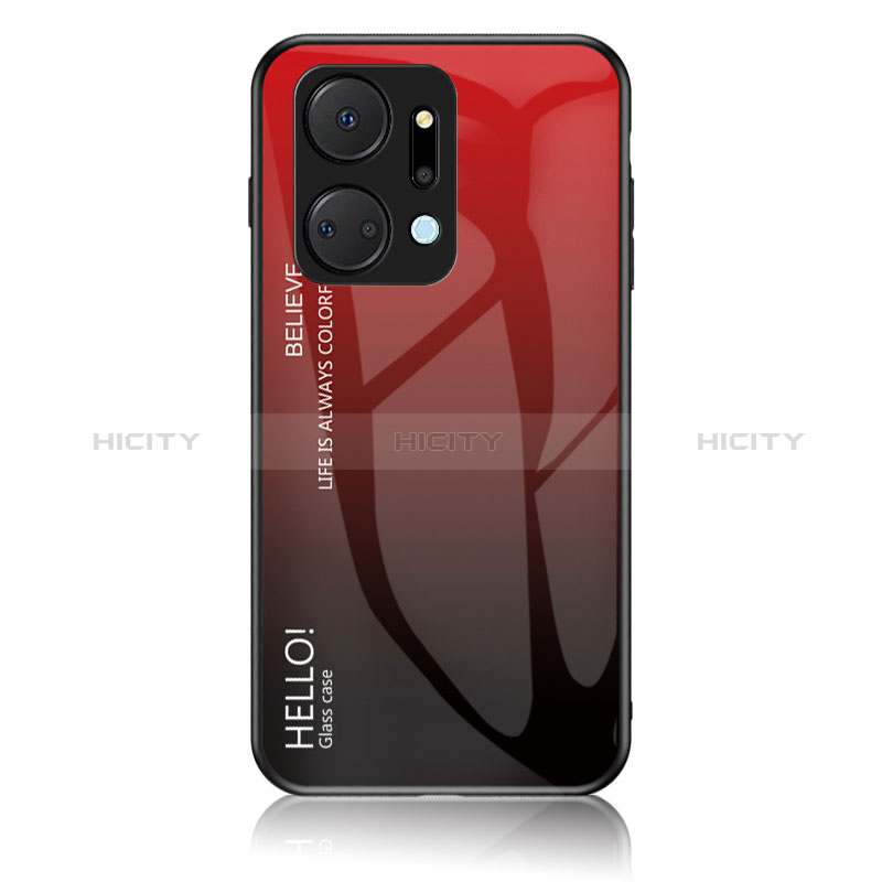 Coque Rebord Contour Silicone et Vitre Miroir Housse Etui Degrade Arc en Ciel LS1 pour Huawei Honor X7a Rouge Plus
