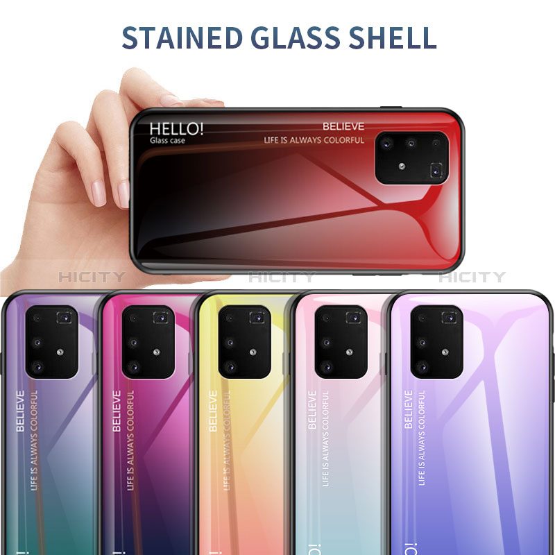 Coque Rebord Contour Silicone et Vitre Miroir Housse Etui Degrade Arc en Ciel LS1 pour Samsung Galaxy A91 Plus