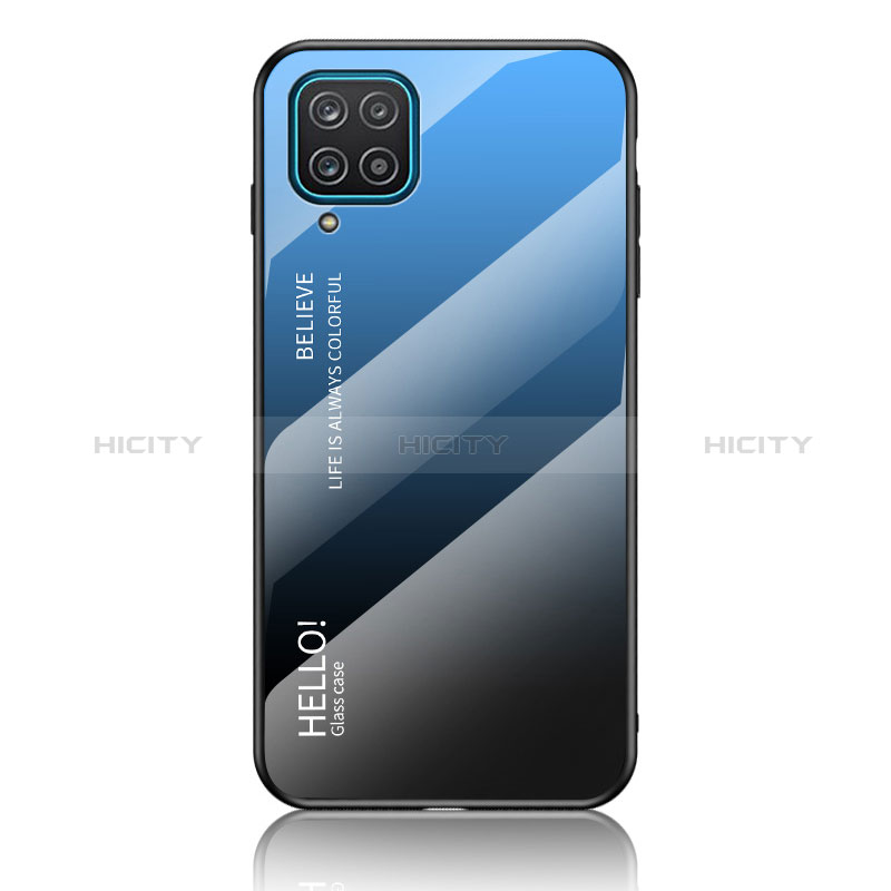 Coque Rebord Contour Silicone et Vitre Miroir Housse Etui Degrade Arc en Ciel LS1 pour Samsung Galaxy M12 Bleu Plus