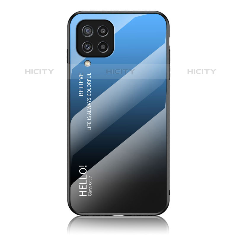 Coque Rebord Contour Silicone et Vitre Miroir Housse Etui Degrade Arc en Ciel LS1 pour Samsung Galaxy M32 4G Bleu Plus