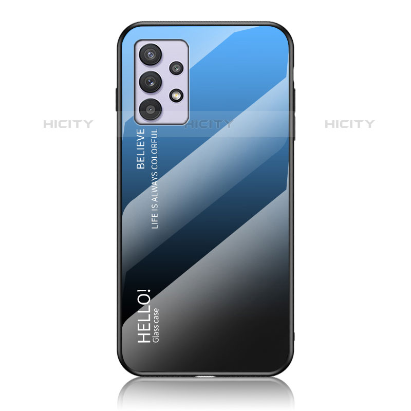 Coque Rebord Contour Silicone et Vitre Miroir Housse Etui Degrade Arc en Ciel LS1 pour Samsung Galaxy M32 5G Bleu Plus