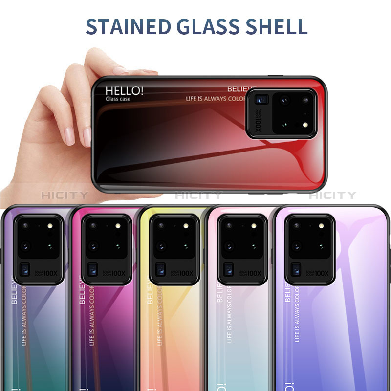 Coque Rebord Contour Silicone et Vitre Miroir Housse Etui Degrade Arc en Ciel LS1 pour Samsung Galaxy S20 Ultra Plus