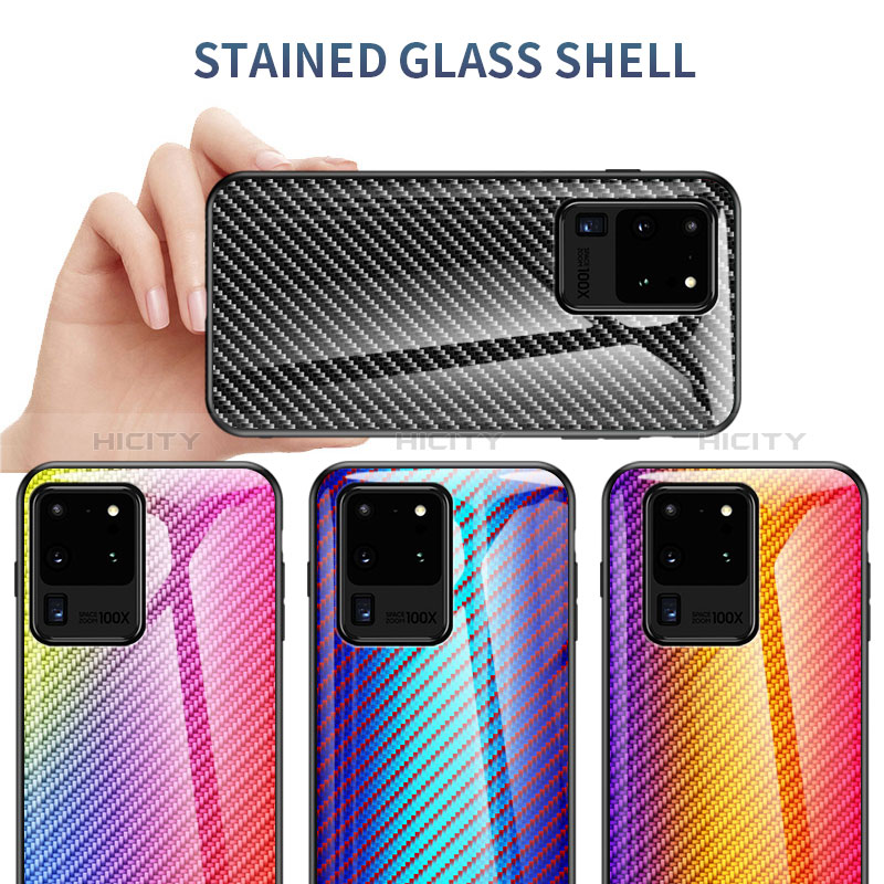 Coque Rebord Contour Silicone et Vitre Miroir Housse Etui Degrade Arc en Ciel LS2 pour Samsung Galaxy S20 Ultra Plus
