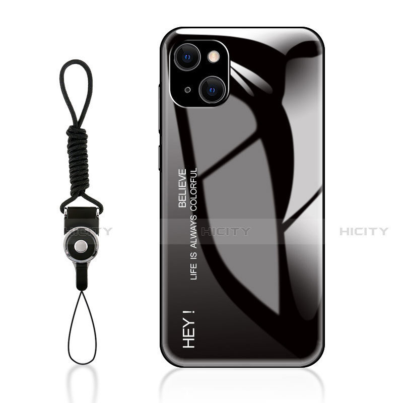 Coque Rebord Contour Silicone et Vitre Miroir Housse Etui Degrade Arc en Ciel M01 pour Apple iPhone 13 Noir Plus