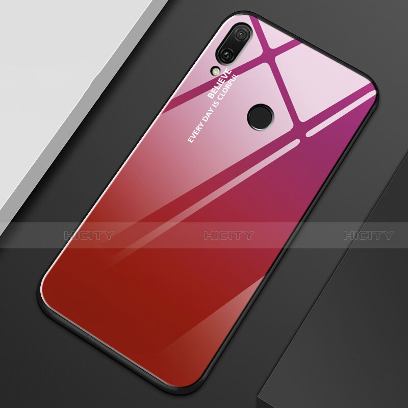 Coque Rebord Contour Silicone et Vitre Miroir Housse Etui Degrade Arc en Ciel M01 pour Huawei Y9 (2019) Rouge Plus