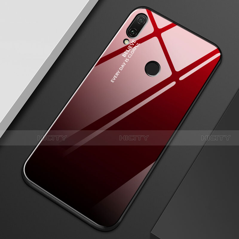 Coque Rebord Contour Silicone et Vitre Miroir Housse Etui Degrade Arc en Ciel M01 pour Huawei Y9 (2019) Rouge et Noir Plus
