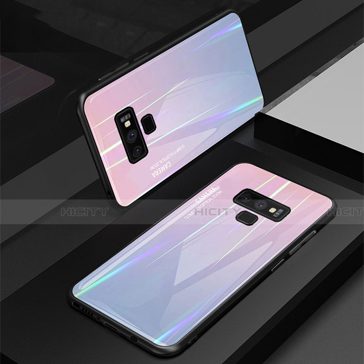 Coque Rebord Contour Silicone et Vitre Miroir Housse Etui Degrade Arc en Ciel M01 pour Samsung Galaxy Note 9 Violet Plus