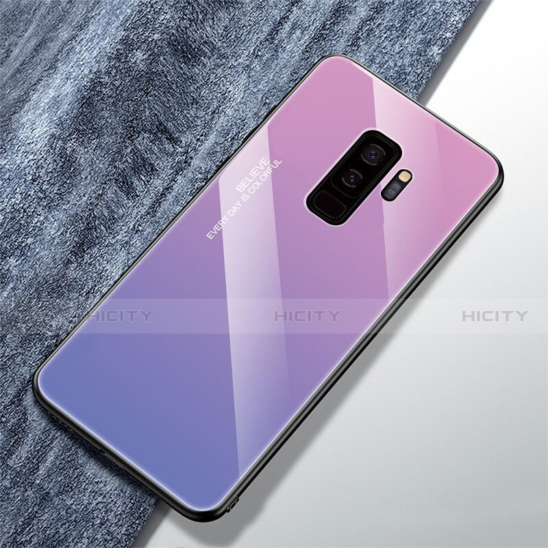 Coque Rebord Contour Silicone et Vitre Miroir Housse Etui Degrade Arc en Ciel M01 pour Samsung Galaxy S9 Plus Violet Plus