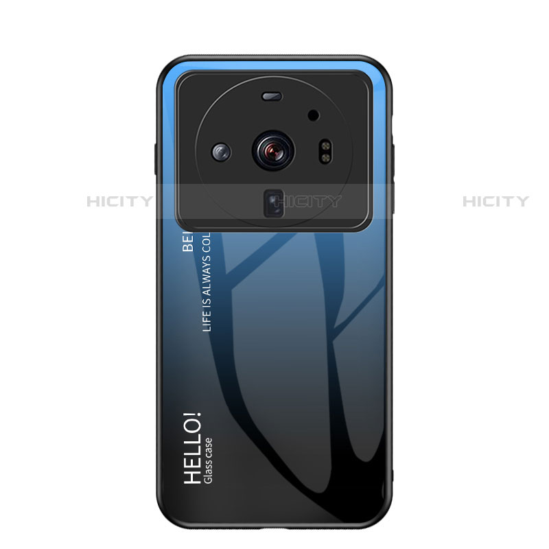Coque Rebord Contour Silicone et Vitre Miroir Housse Etui Degrade Arc en Ciel M01 pour Xiaomi Mi 12S Ultra 5G Bleu Plus