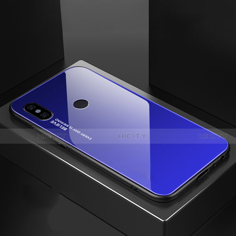 Coque Rebord Contour Silicone et Vitre Miroir Housse Etui Degrade Arc en Ciel M01 pour Xiaomi Mi 6X Bleu Plus