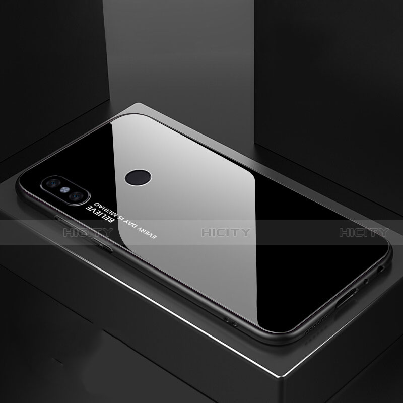 Coque Rebord Contour Silicone et Vitre Miroir Housse Etui Degrade Arc en Ciel M01 pour Xiaomi Mi 6X Noir Plus