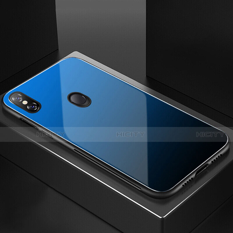 Coque Rebord Contour Silicone et Vitre Miroir Housse Etui Degrade Arc en Ciel M01 pour Xiaomi Mi 8 Bleu Plus