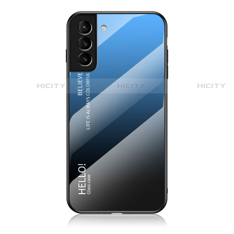Coque Rebord Contour Silicone et Vitre Miroir Housse Etui Degrade Arc en Ciel M02 pour Samsung Galaxy S21 5G Bleu Plus