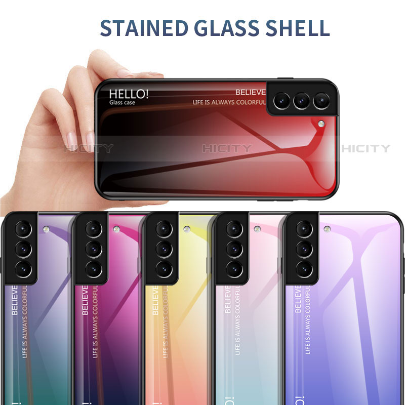 Coque Rebord Contour Silicone et Vitre Miroir Housse Etui Degrade Arc en Ciel M02 pour Samsung Galaxy S21 5G Plus