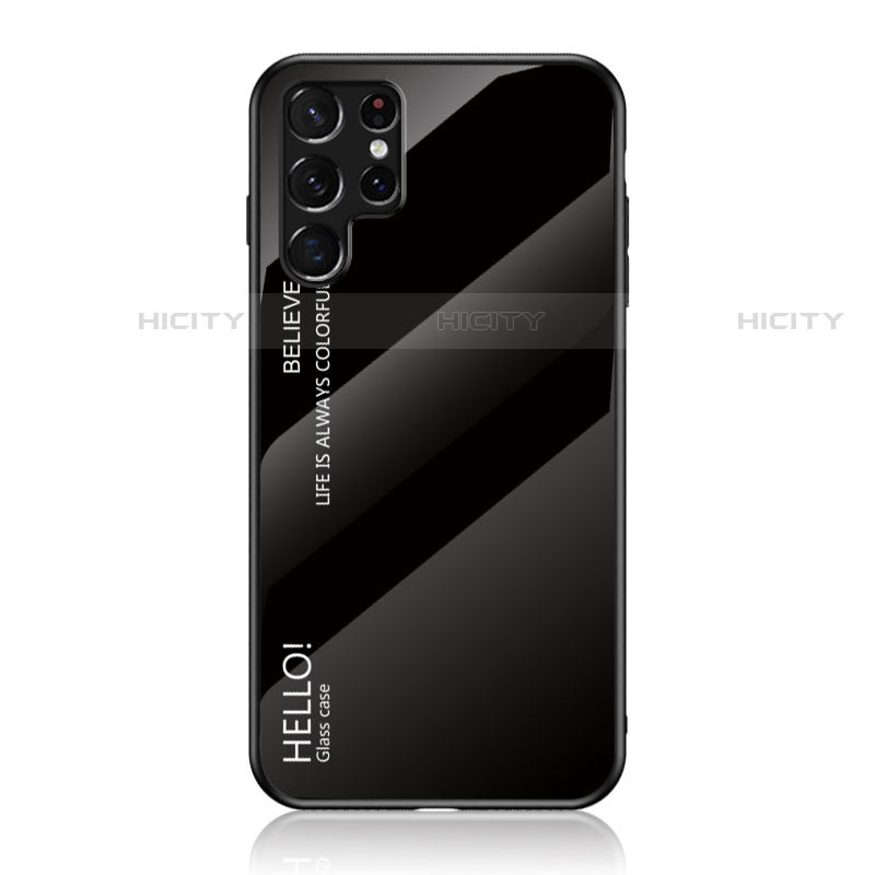 Coque Rebord Contour Silicone et Vitre Miroir Housse Etui Degrade Arc en Ciel M02 pour Samsung Galaxy S21 Ultra 5G Noir Plus