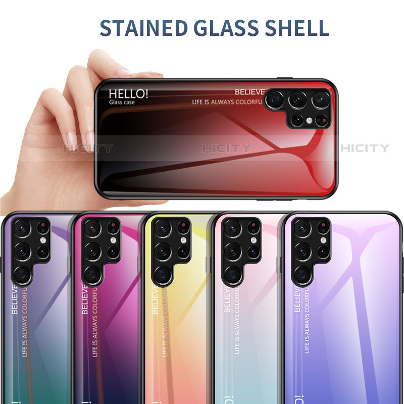 Coque Rebord Contour Silicone et Vitre Miroir Housse Etui Degrade Arc en Ciel M02 pour Samsung Galaxy S21 Ultra 5G Plus