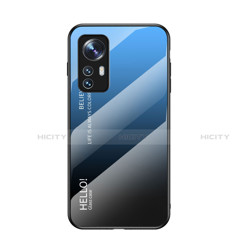 Coque Rebord Contour Silicone et Vitre Miroir Housse Etui Degrade Arc en Ciel M02 pour Xiaomi Mi 12 5G Bleu Plus