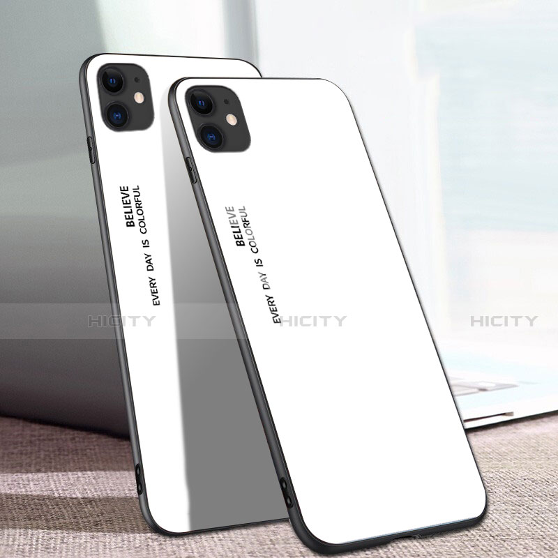 Coque Rebord Contour Silicone et Vitre Miroir Housse Etui Degrade Arc en Ciel pour Apple iPhone 11 Blanc Plus