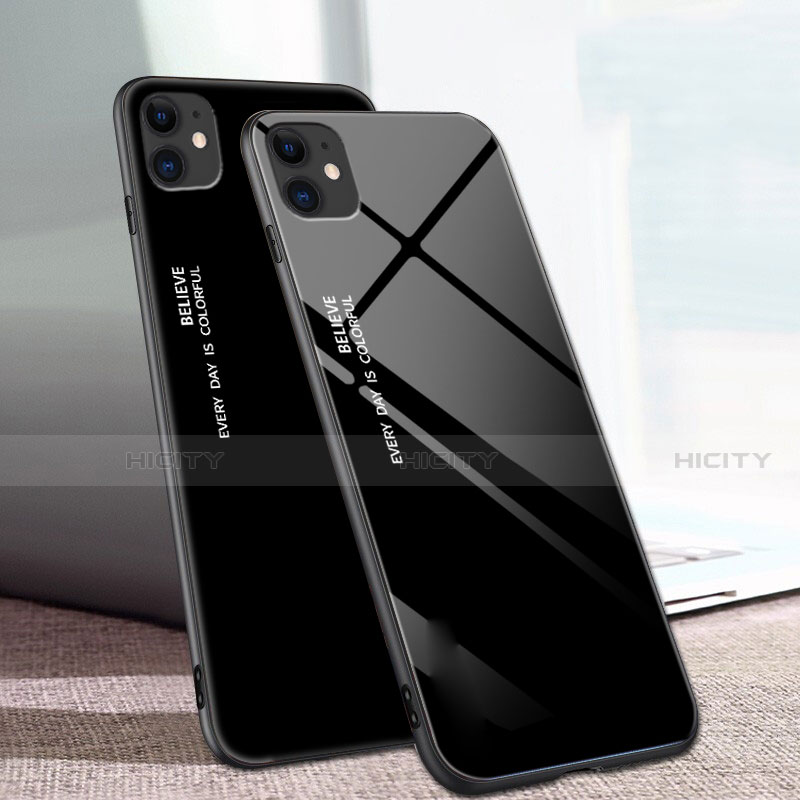 Coque Rebord Contour Silicone et Vitre Miroir Housse Etui Degrade Arc en Ciel pour Apple iPhone 11 Noir Plus