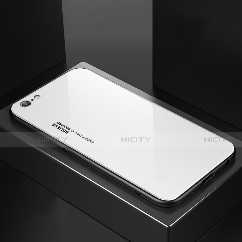 Coque Rebord Contour Silicone et Vitre Miroir Housse Etui Degrade Arc en Ciel pour Apple iPhone 6S Blanc Plus