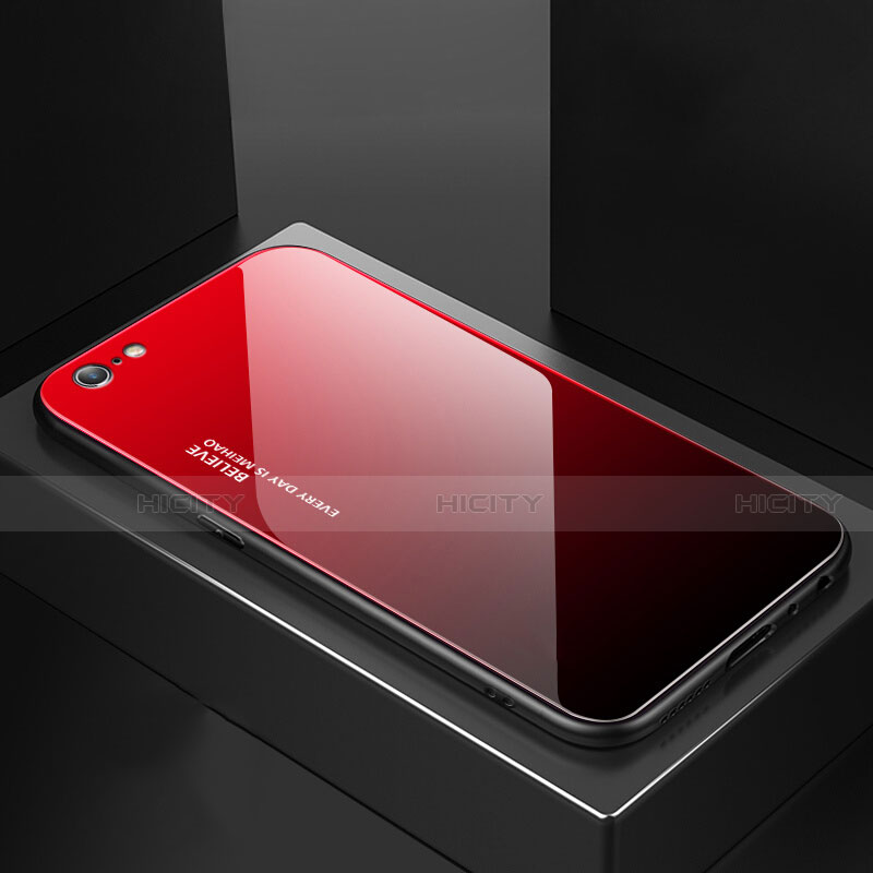 Coque Rebord Contour Silicone et Vitre Miroir Housse Etui Degrade Arc en Ciel pour Apple iPhone 6S Rouge Plus