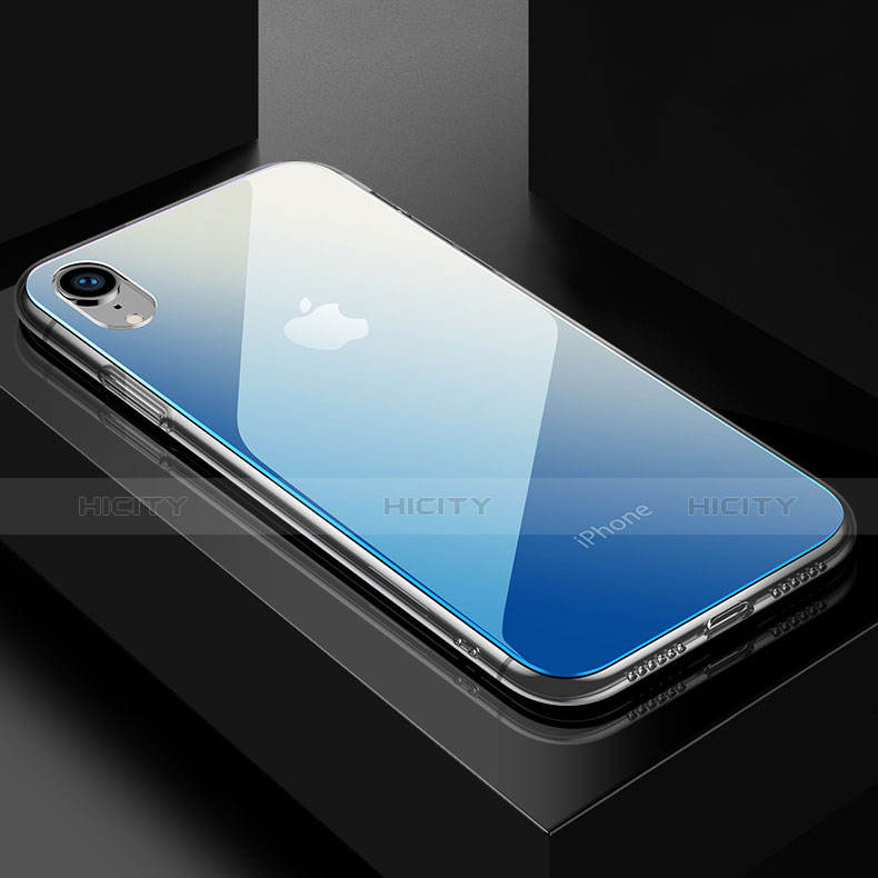 Coque Rebord Contour Silicone et Vitre Miroir Housse Etui Degrade Arc en Ciel pour Apple iPhone XR Plus