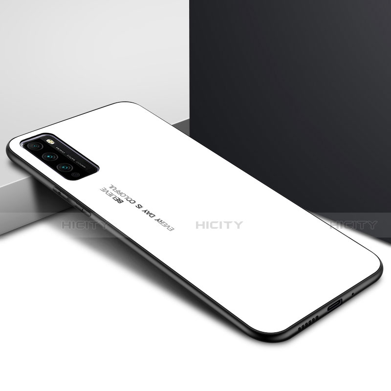 Coque Rebord Contour Silicone et Vitre Miroir Housse Etui Degrade Arc en Ciel pour Huawei Enjoy 20 Pro 5G Blanc Plus