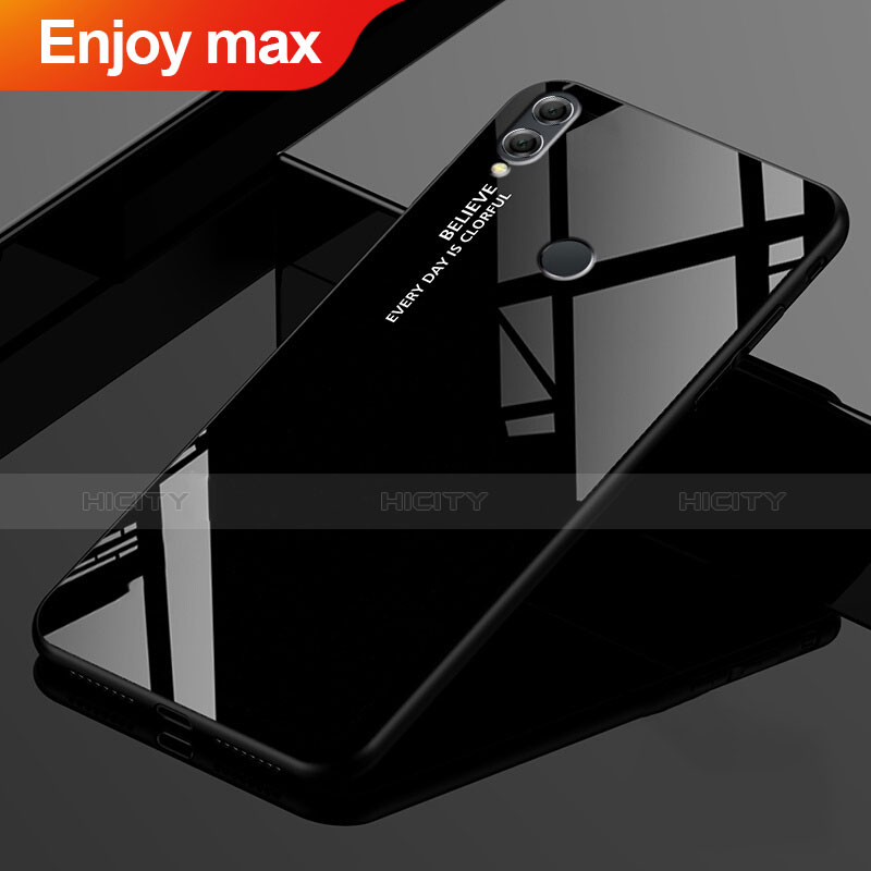 Coque Rebord Contour Silicone et Vitre Miroir Housse Etui Degrade Arc en Ciel pour Huawei Enjoy Max Noir Plus