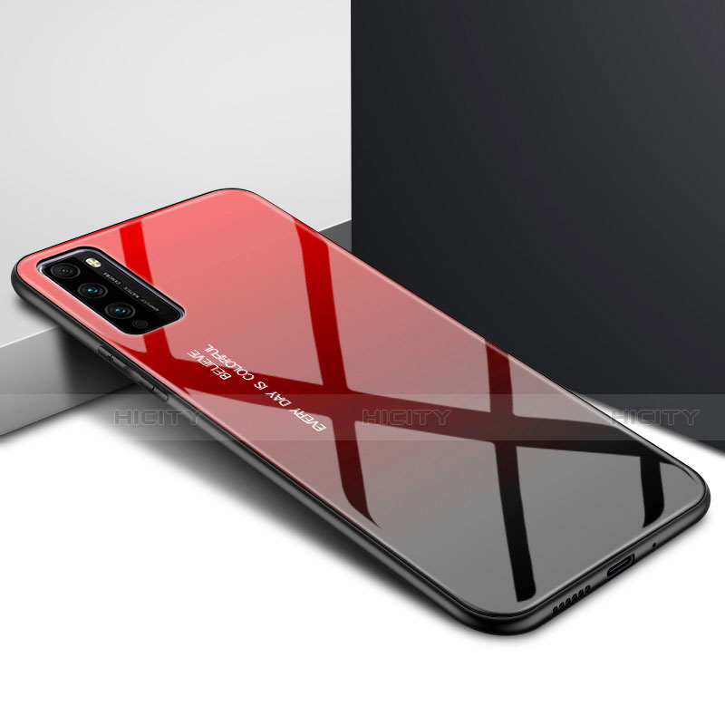 Coque Rebord Contour Silicone et Vitre Miroir Housse Etui Degrade Arc en Ciel pour Huawei Enjoy Z 5G Rouge Plus