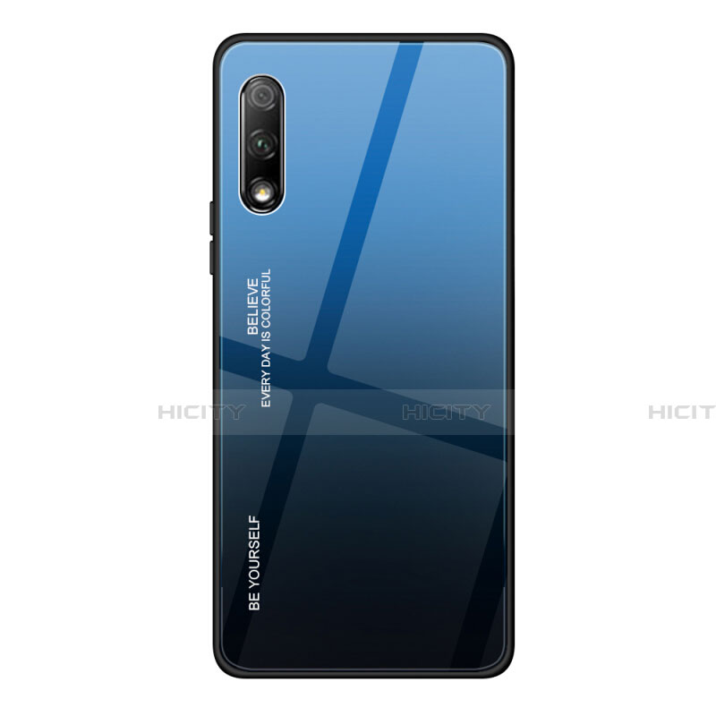 Coque Rebord Contour Silicone et Vitre Miroir Housse Etui Degrade Arc en Ciel pour Huawei Honor 9X Bleu Plus