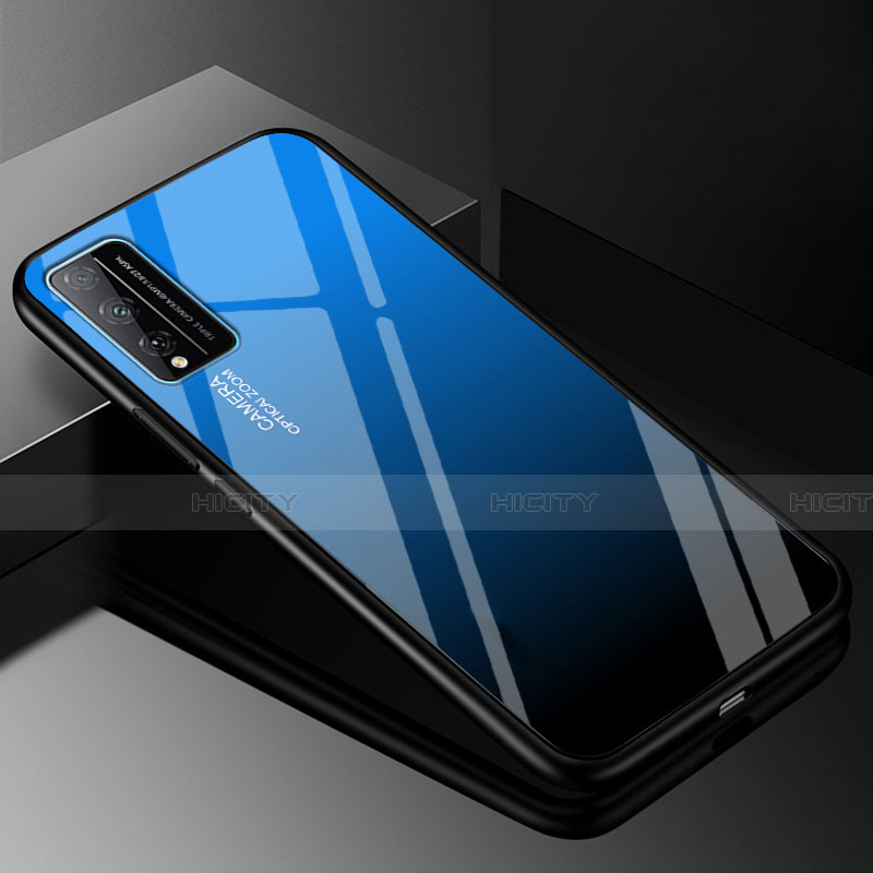 Coque Rebord Contour Silicone et Vitre Miroir Housse Etui Degrade Arc en Ciel pour Huawei Honor Play4T Pro Bleu Plus