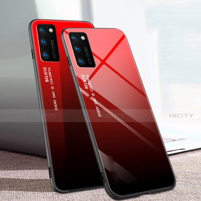 Coque Rebord Contour Silicone et Vitre Miroir Housse Etui Degrade Arc en Ciel pour Huawei Honor V30 5G Rouge Plus