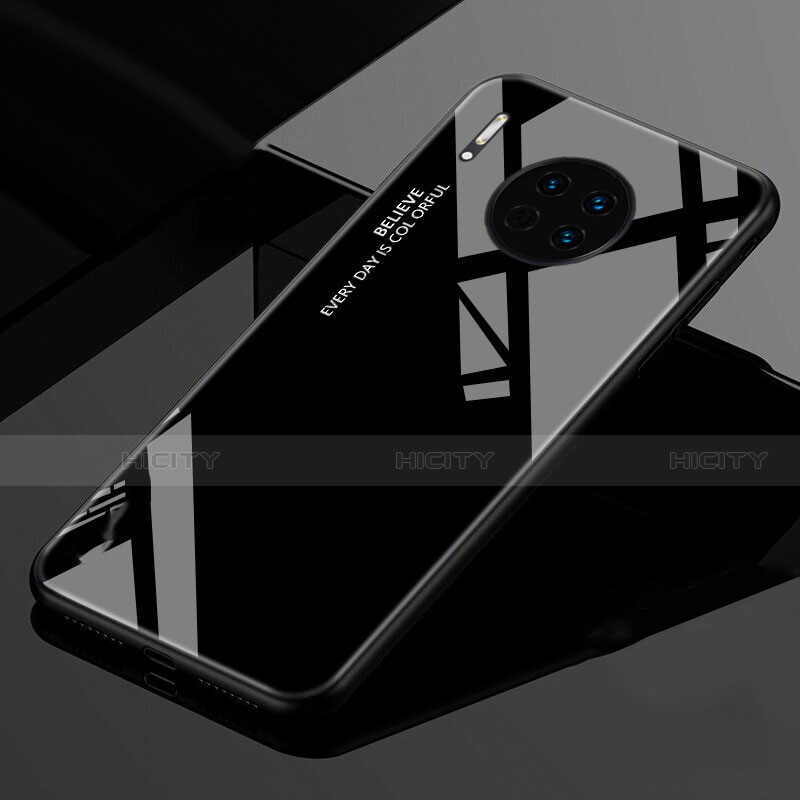 Coque Rebord Contour Silicone et Vitre Miroir Housse Etui Degrade Arc en Ciel pour Huawei Mate 30E Pro 5G Noir Plus