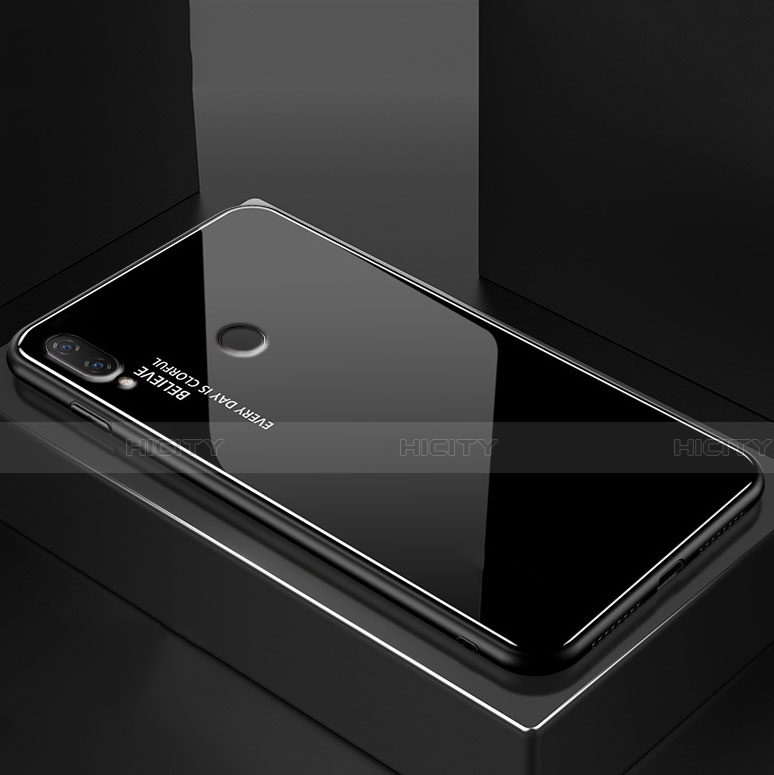 Coque Rebord Contour Silicone et Vitre Miroir Housse Etui Degrade Arc en Ciel pour Huawei Nova 3e Noir Plus