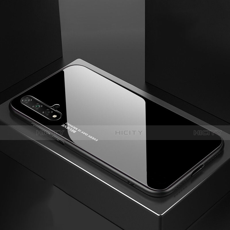 Coque Rebord Contour Silicone et Vitre Miroir Housse Etui Degrade Arc en Ciel pour Huawei Nova 5 Noir Plus
