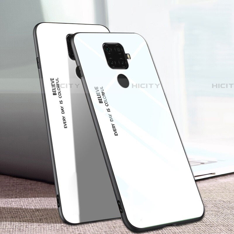 Coque Rebord Contour Silicone et Vitre Miroir Housse Etui Degrade Arc en Ciel pour Huawei Nova 5i Pro Blanc Plus