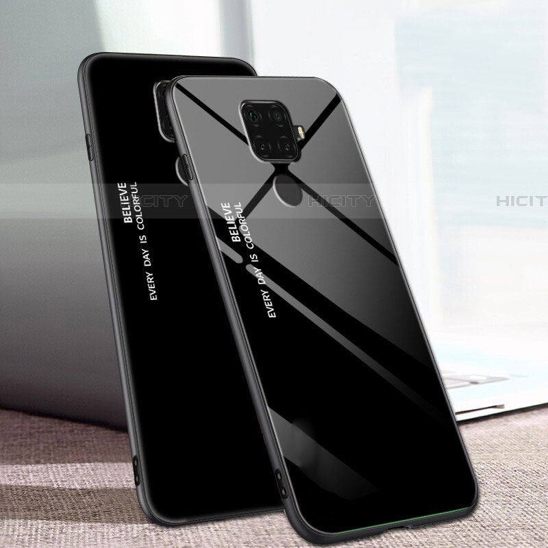 Coque Rebord Contour Silicone et Vitre Miroir Housse Etui Degrade Arc en Ciel pour Huawei Nova 5i Pro Noir Plus