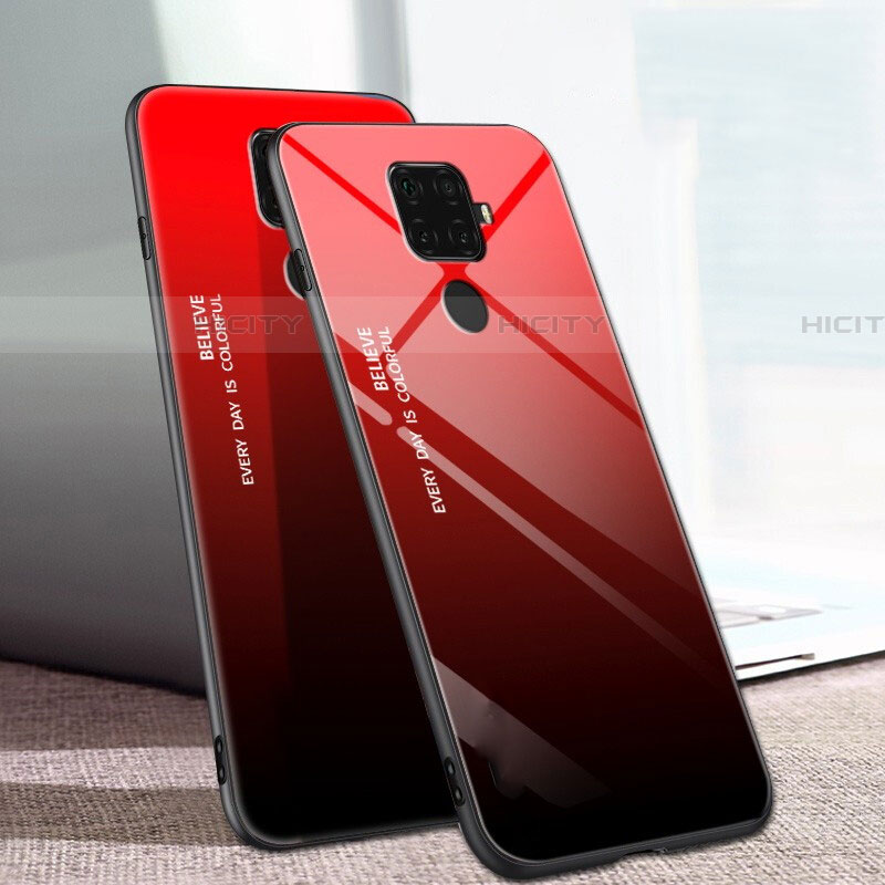 Coque Rebord Contour Silicone et Vitre Miroir Housse Etui Degrade Arc en Ciel pour Huawei Nova 5i Pro Rouge Plus