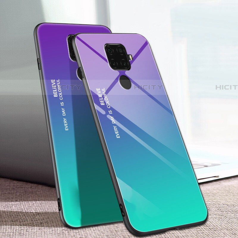 Coque Rebord Contour Silicone et Vitre Miroir Housse Etui Degrade Arc en Ciel pour Huawei Nova 5z Vert Plus