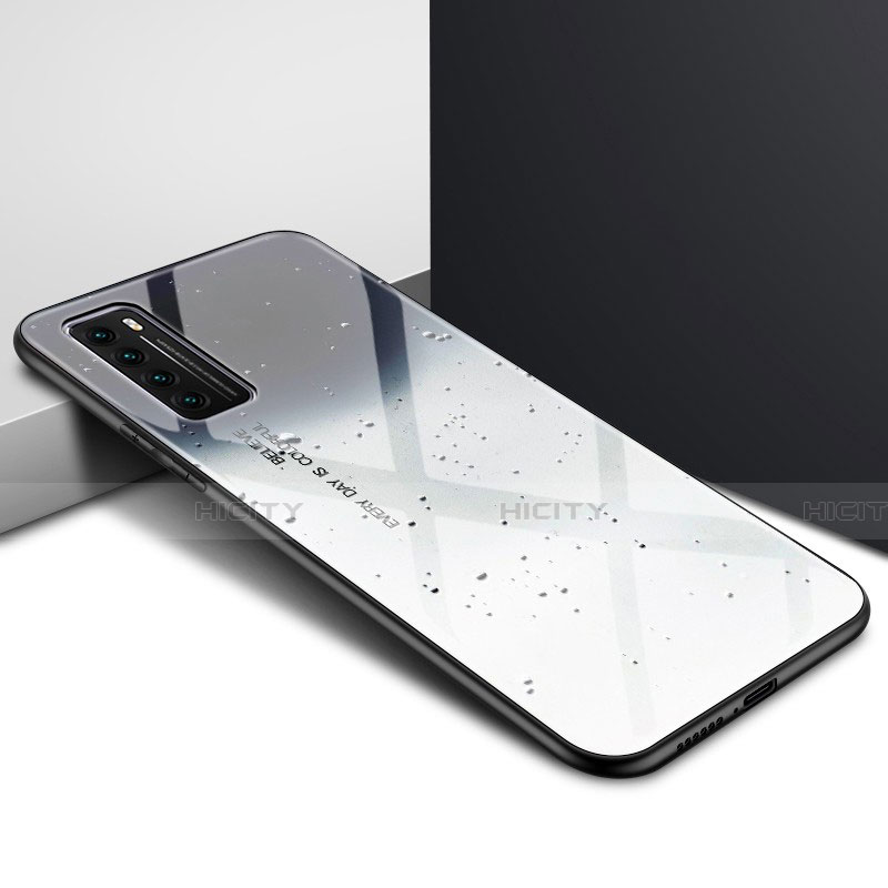 Coque Rebord Contour Silicone et Vitre Miroir Housse Etui Degrade Arc en Ciel pour Huawei Nova 7 5G Gris Plus