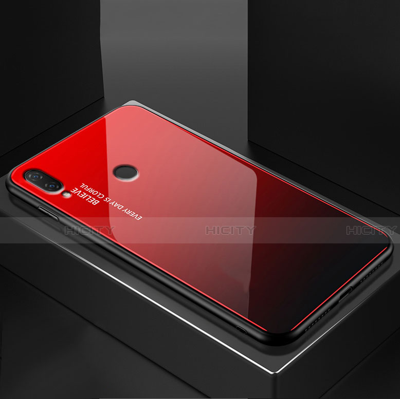 Coque Rebord Contour Silicone et Vitre Miroir Housse Etui Degrade Arc en Ciel pour Huawei P20 Lite Rouge Plus
