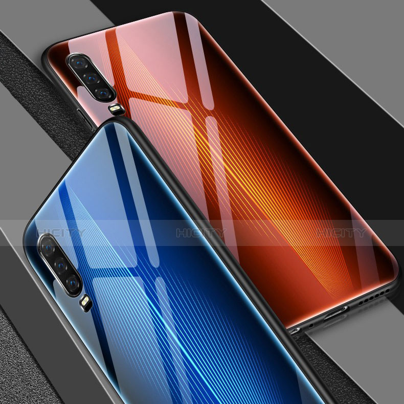 Coque Rebord Contour Silicone et Vitre Miroir Housse Etui Degrade Arc en Ciel pour Huawei P30 Plus
