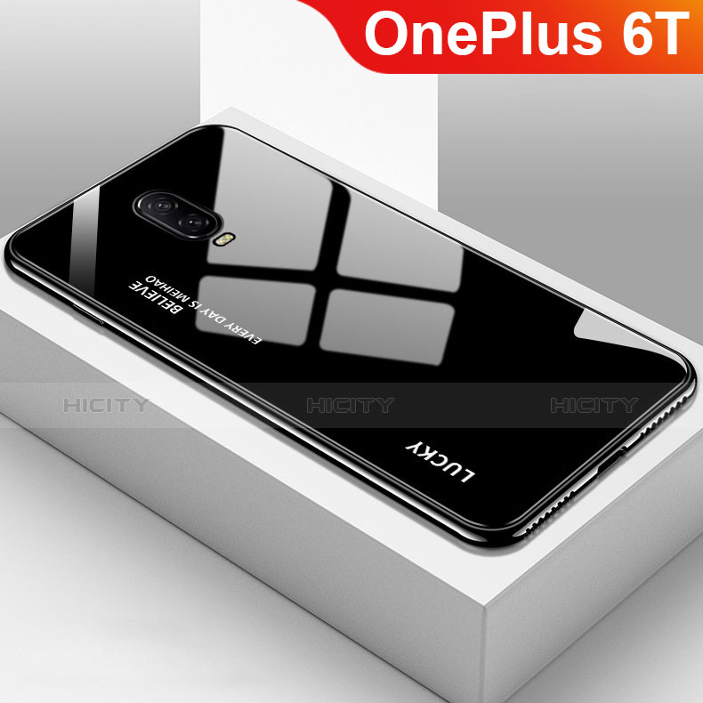 Coque Rebord Contour Silicone et Vitre Miroir Housse Etui Degrade Arc en Ciel pour OnePlus 6T Noir Plus